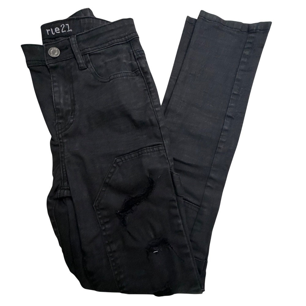 Rue21 Black Distressed Skinny Carpenter Jeans High Waisted Ripped Utility Pants